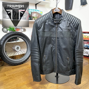 ☆TRIUMPH トライアンフ FRASER JACKET レザージャケット ブラック/M（XL相当）◆バイク シングルライダース ボンネビル スクランブラー