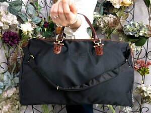 ●超美品●BALENCIAGA バレンシアガ●BBロゴ●ナイロン クロコダイル 型押し レザー●2way ボストン バッグ●黒 ブラウン●G金具●Js49712