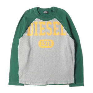 DIESEL ディーゼル スウェット サイズ:L / カレッジプリント 切替 ラグラン スウェットシャツ (S-RAGLEN) / グリーン グレー / トップス