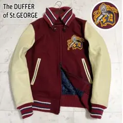 Duffer スタジャン デカロゴ ワッペン レッド ラムレザー 切り替え L