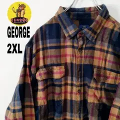 usa古着 GEORGE ネルシャツ　2XL オレンジネイビー　チェック