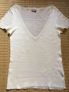 ★MargaretHowellマーガレットハウエル リネン ニットカットソー 薄黄色★古着Tシャツ