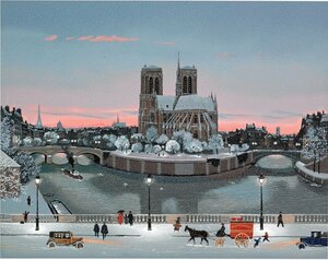 ミシェル　ドラクロワ　le chevet de notre-dame sous la neige　白額入り　キャンバス生地にコンピュータープリント