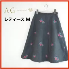 A1977*AG By aquagirl*膝丈フレアスカート*M*グレー*花柄