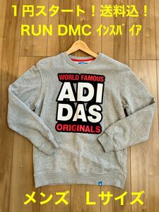 1円スタート！激レア！送料込！adidas アディダス　 スウェット トレーナー トップス ヴィンテージ　RUN DMC グレー Ｌサイズ クルーネック