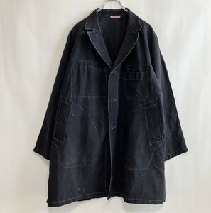 40〜50s　french black linen coat　フレンチワーク　ユーロワーク　リネン　コート　ヴィンテージ