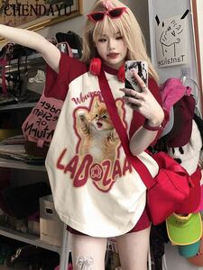 半袖tシャツ レディース トップス 半袖 tシャツ 大きいサイズ カットソー 夏服 薄手 プリント 猫柄 丸首 カジュアルSLUC076