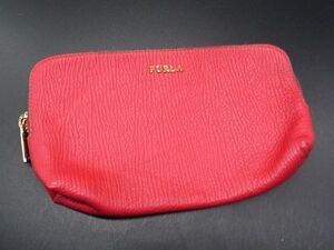 ■美品■ FURLA フルラ レザー ポーチ メイクポーチ 化粧ポーチ マルチケース レディース レッド系 DE1828