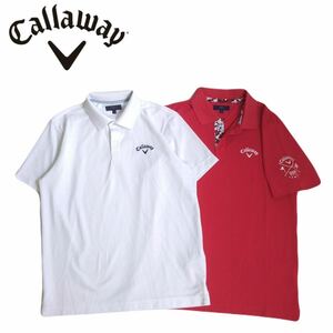 極美品 豪華刺繍2点 callaway DSPD 吸水速乾 ストレッチ フローラル 総柄 刺繍 半袖ポロシャツ メンズL キャロウェイ ゴルフウェア 240960