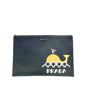 【真贋判定済】 PRADA プラダ クジラプリントクラッチショルダー ブラック ショルダーバッグ B1001BCE8P