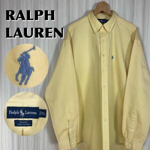 Ralph Lauren ラルフローレン ワンポイント 刺繍ポニー ボタンダウン 長袖シャツ BDシャツ XL表記 イエロー 黄色 アメカジ 古着