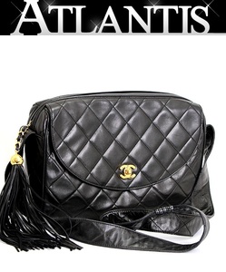 シャネル CHANEL ヴィンテージ マトラッセ フリンジ ショルダーバッグ ラム 黒 G金具 【65345】