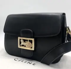 CELINE セリーヌ ショルダーバッグ 馬車金具 カーフレザー ブラック