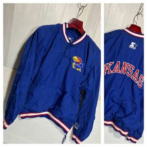 ヴィンテージ STARTER スターター　KANSAS JAYHAWK カンザス大学　ジェイホーク　1B プルオーバージャケット　ジャンパー ジャンバー 青 L