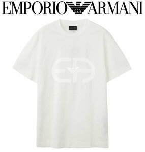 4万新品◆XL◆EMPORIO アルマーニ イーグルモチーフEA同色ロゴ ストレッチコットン クルーネックシンプルTシャツ 白 1円