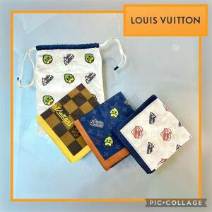 ★新品★ LOUIS VUITTON ルイヴィトン LV NIGO セットオブスリー バンダナ スカーフ ダック ダミエ モノグラム 3枚セット 巾着袋