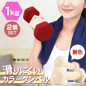 【2個セット/ハニー】滑りにくい カラー ダンベル 1kg 筋トレ エクササイズ 宅トレ シンプル ウエイトトレーニング ダイエット 新品 即決