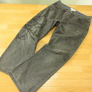 ◎希少 90s！AX ARMANI EXCHANGE アルマーニ エクスチェンジ◆ブラックデニムパンツ 刺繍デザイン ヴィンテージ◆メンズ 黒 W32◆PA1366