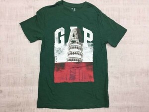 ギャップ GAP アメカジ イタリア国旗モチーフ ITALY ピサの斜塔 ビンテージプリント 半袖Tシャツ メンズ インド製 XXS 緑