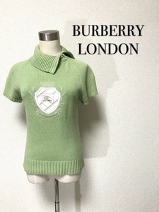 ★BURBERRY LONDON バーバリーロンドン★半袖 ニットセーター★ニット★ライトグリーン★レディース★size 160A★ハイネック ロゴ ワッペン