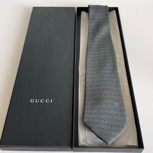 グッチ（GUCCI）紺緑ダイヤ柄ワンポイントGGロゴネクタイ