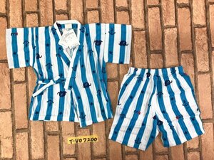 タグ付き新品！Moujonjon ムージョンジョン キッズ 男の子 ゾウ ストライプ柄 甚平 上下セットアップ 90 青白