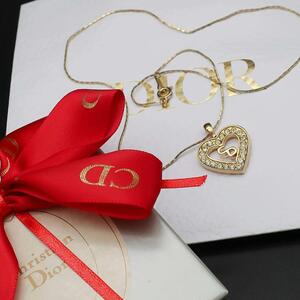 正規品 ディオール Dior ネックレス Necklace CDロゴ Logo ラインストーン Rhinestones ハート 喜平チェーン 箱 袋 Shopper Authentic Mint