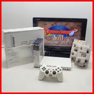 動作品 PS2 プレステ2 薄型 本体 SCPH-75000 セラミック・ホワイト + ドラゴンクエストVIII 等 ソフト3本 まとめてセット SONY 箱説付【20