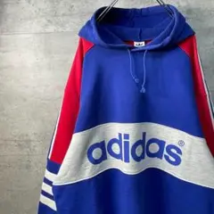 80s デサント製 adidas プルオーバーパーカー トリコロールカラー