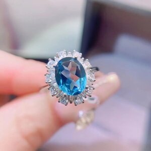 《最初の入札者様は開始価格で購入可能》天然 london Blue topaz リング、証明書、リングサイズ調節可能 aa_