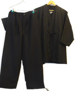 厚地ウール作務衣・陣羽織セット（ヘリンボーン黒）　日本製