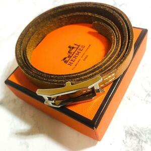 HERMES アピ レザー ブレスレット 茶系