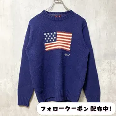 古着 used　GANT　長袖US国旗柄ウールニット　セーター　刺繍　ネイビー　アメリカ　秋冬服　個性的　クルーネック