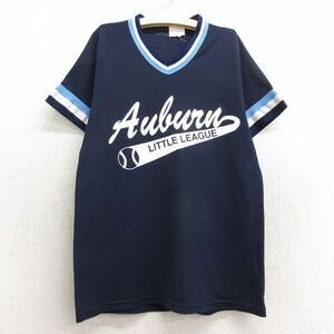 【30%OFF】古着 半袖 ビンテージ Tシャツ キッズ ボーイズ 子供服 80s Auburn テニス 20 ラグラン Vネック 紺他 ネイビー 24jul08 3OF