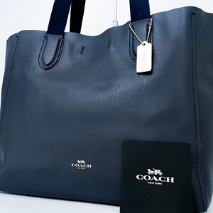 1円■未使用級■超希少デザイン■入手困難色 COACH コーチ ロゴ 軽量 トートバッグ ビジネス 大容量 A4 メンズ レディース レザー ブルー系