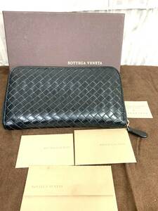 目立つ傷なし！正規デパートレシート付属！希少即決！希少！ボッテガヴェネタ　BOTTEGA VENETA 長財布イントレチャート ラウンドファスナー