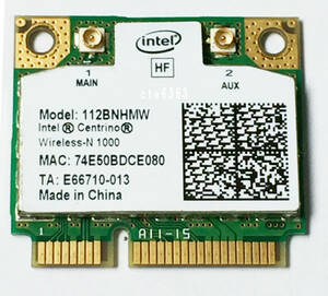 【中古パーツ】 Intel Centrino Wireless-N 1000 Single Band 2.4GHz 802.11b/g/n 300Mbps PCIe Mini half 無線LANカード■112BNHMW