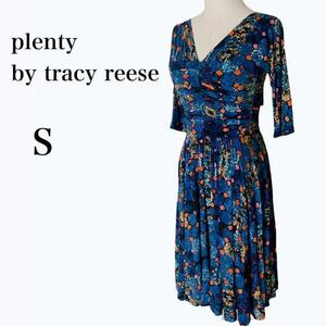 M054 plenty by tracy reese プレンティバイトレイシーリース ドレスワンピース マルチカラー 総柄 ギャザー 七分袖 レディース サイズS