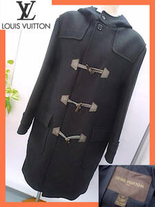 1〜2回着用 参考66万円 最高級 ルイヴィトン LOUIS VUITTON メンズ ダッフルコート ダミエ柄 カシミヤ混 黒 ブラック SIZE48 国内正規品 M9