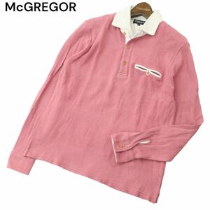 McGREGOR マクレガー 通年 ストライプ レイヤード風★ ロゴ刺繍 長袖 ポロシャツ Sz.M　メンズ　A4T03644_4#C