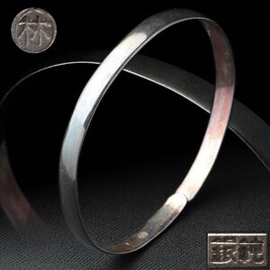 JL491 【林 作】純銀腕輪・シルバーバングル 径8cm 内径7.8cm 重25g 純銀刻・ブレスレット アクセサリー