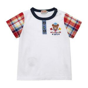 日本製 ミキハウス★MIKIHOUSE★プッチー マリンテイスト半袖Ｔシャツ 水兵さんに扮したプッチーが可愛らしい半袖T 胸元ボタンやヨット刺繍