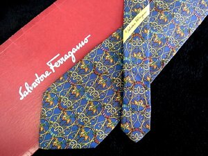 ♪今週の特売980円～♪2151♪状態並品【FERRAGAMO】フェラガモ【乗馬 ウマ 動物 装飾 柄】ネクタイ♪