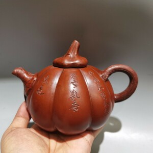 蔵友旧蔵出 紫砂壺 南瓜壺 陳鳴遠款 原礦紅泥 茶道品 煎茶道具 文房賞物 希少珍品