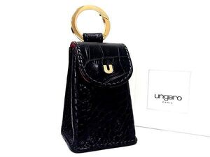 ■美品■ ungaro ウンガロ クロコダイル型押しレザー ガムケース 印鑑ケース マルチケース レディース ブラック系 DF6050