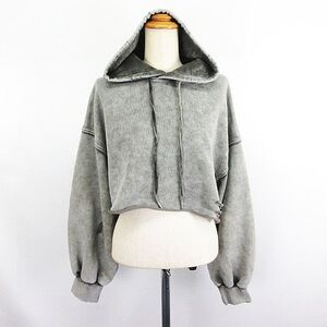 未使用品 ジーナシス JEANASIS パーカー トップス スウェット 長袖 ドロップショルダー ショート丈 FadeクラッシュSフーディ F グレー ※EK