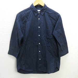 G■ユナイテッドアローズ/UNITED ARROWS B＆Y 七分袖シャツ/コットン【L】紺/men