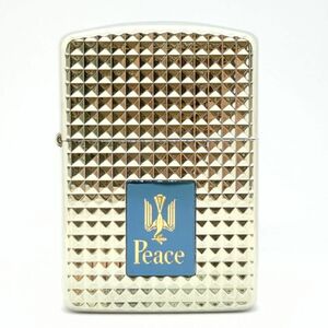 【未使用】 Zippo PEACE 2007年製 アーマーケース ダイヤカット ケース付き ケース劣化有 オイルライター ジッポー ピース ◆3104/磐田店