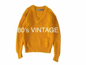 80年代 VINTAGE BRITCHES ウール100% ケーブル編み Vネック チルデン セーター ニット カーディガン 80