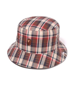 【APE エイプ】2024S/S チェック柄ハットL 日本製 「MINI BAPE CHECK BUCKET HAT」 美品 ラブジェネチェック サル顔 本店限定 人気アイテム